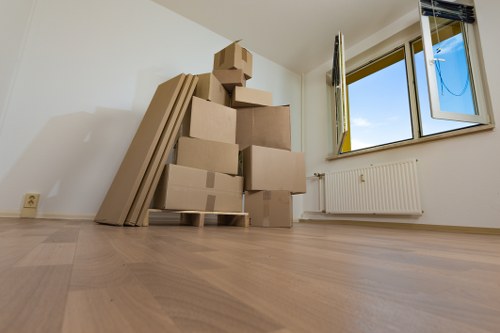 Packed boxes and household items ready for temporary storage in Kenton