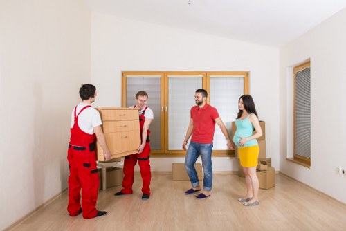 Packed boxes and organized belongings in storage
