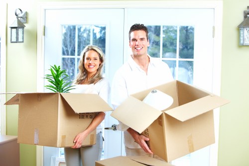 Packed boxes and furniture prepared for long-term storage